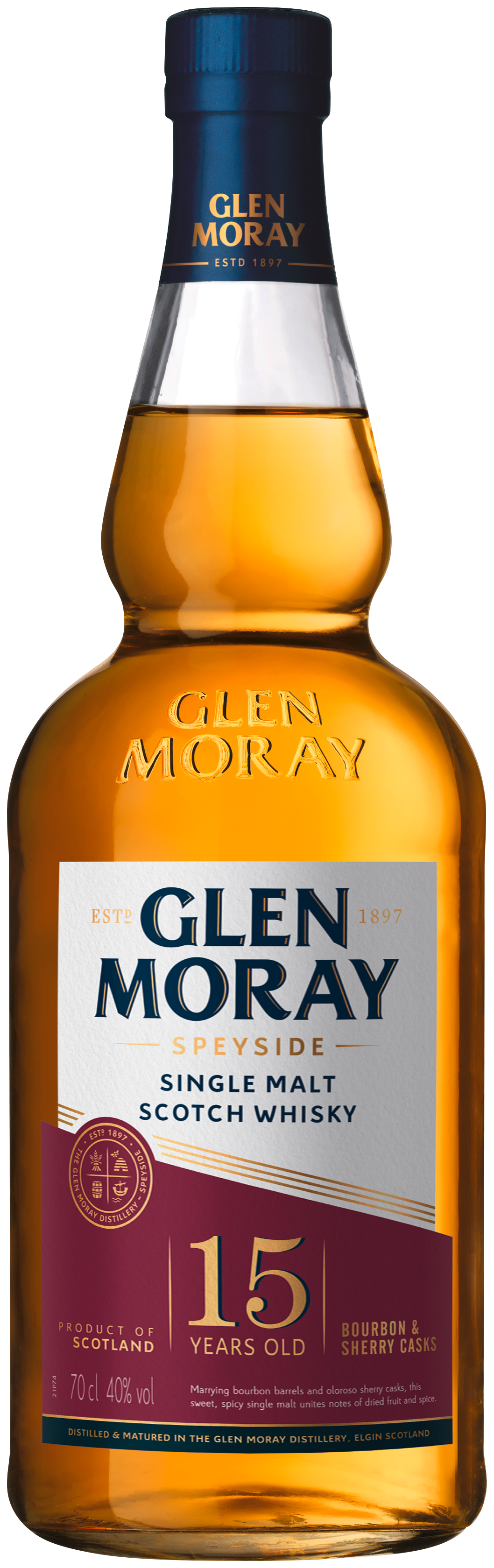 Glen Moray Speyside Single Malt Scotch Whisky 15 Years (American & Sherry Casks)