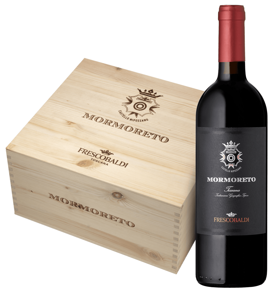6 Flaschen in der Holzkiste Frescobaldi Nipozzano Mormoreto Toscana IGT
